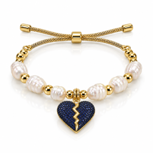 Pulsera blanca con corazón azul dividido