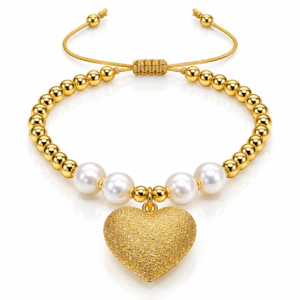 Pulsera dorada y blanca con corazón texturizado