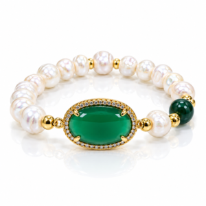 Pulsera blanca con óvalo verde