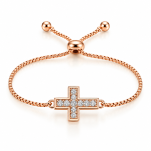 Pulsera rosada con cruz brillante