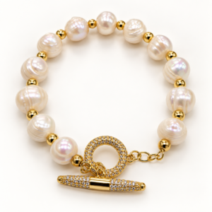Pulsera blanca con cierre de aro brillante