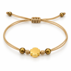 Pulsera beige con cruz dorada pequeña