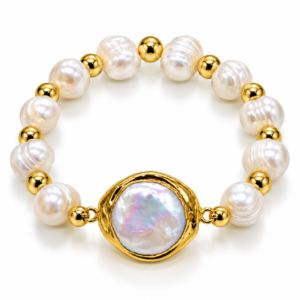 Pulsera blanca con círculo tornasolado