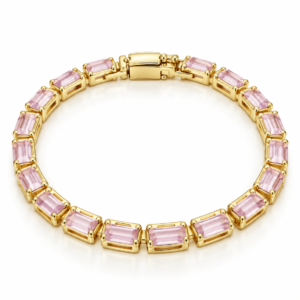 Pulsera dorada de rectángulos rosa claro