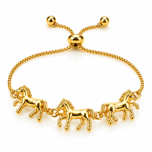 Pulsera dorada con tres caballos