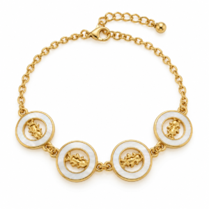 Pulsera de cadena con cuatro medallas blancas
