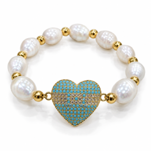 Pulsera blanca con corazón celeste brillante