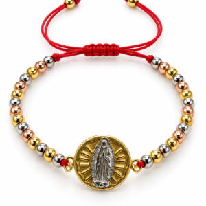 Pulsera roja con medalla religiosa bicolor