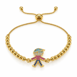 Pulsera dorada con niño multicolor