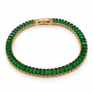 Pulsera dorada de pequeños rectángulos verdes