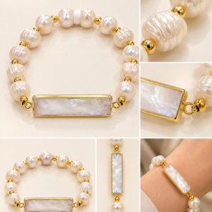 Pulsera blanca con rectángulo nacarado