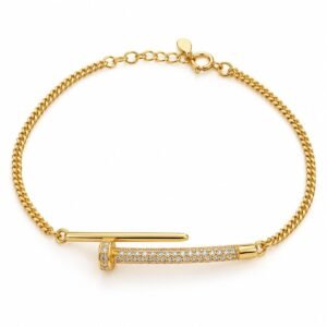 Pulsera dorada diseño de clavo con circonias