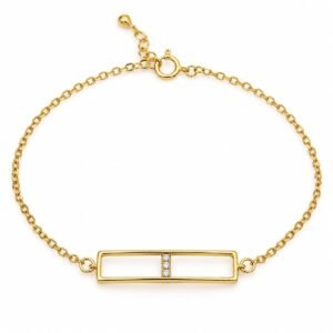 Pulsera dorada con barra rectangular y circonias