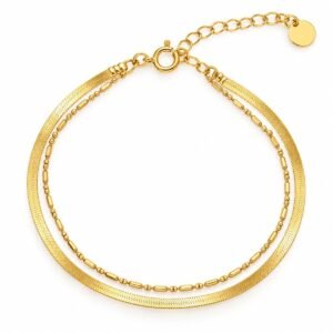 Pulsera dorada doble de cadena plana y eslabones