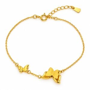 Pulsera dorada con dos mariposas de distintos tamaños