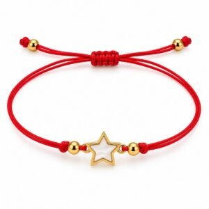 Pulsera Roja Ajustable con Estrella Blanca y Dorada