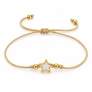 Pulsera Beige Ajustable con Estrella Blanca y Dorada
