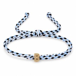 Pulsera Trenzada Ajustable con Inicial B Dorada y Circonias