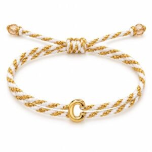 Pulsera Trenzada Blanca y Dorada con Inicial C