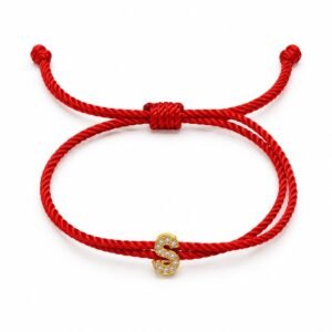 Pulsera Roja Ajustable con Inicial S Dorada y Circonias