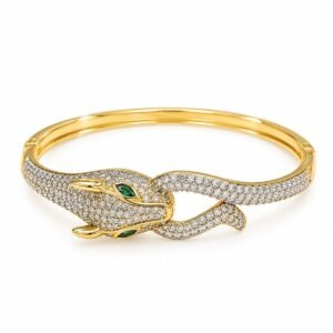 Pulsera rígida dorada de pantera con circonias