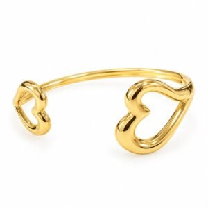 Pulsera rígida dorada abierta con corazones