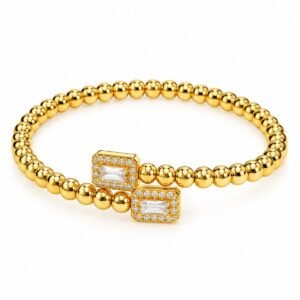 Pulsera de bolitas doradas con circonias rectangulares