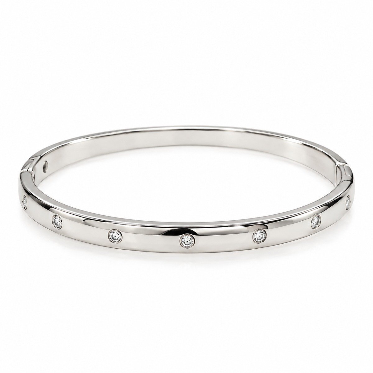 Pulsera rígida plateada con circonias transparentes