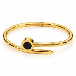 Pulsera rígida dorada estilo clavo con detalle negro