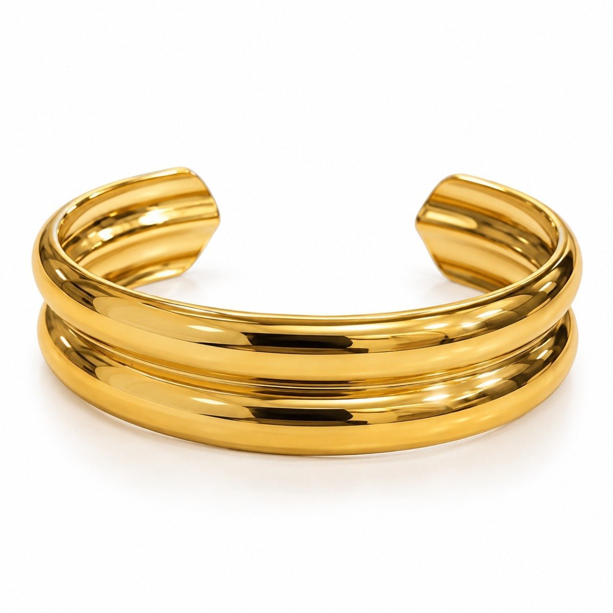 Brazalete dorado abierto de doble franja pulida