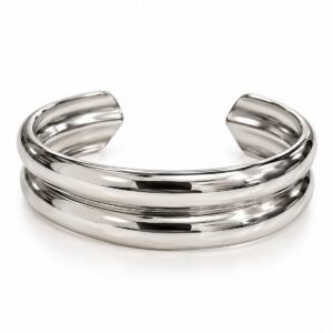 Brazalete plateado abierto de doble franja pulida