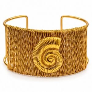 Brazalete dorado tejido con espiral central