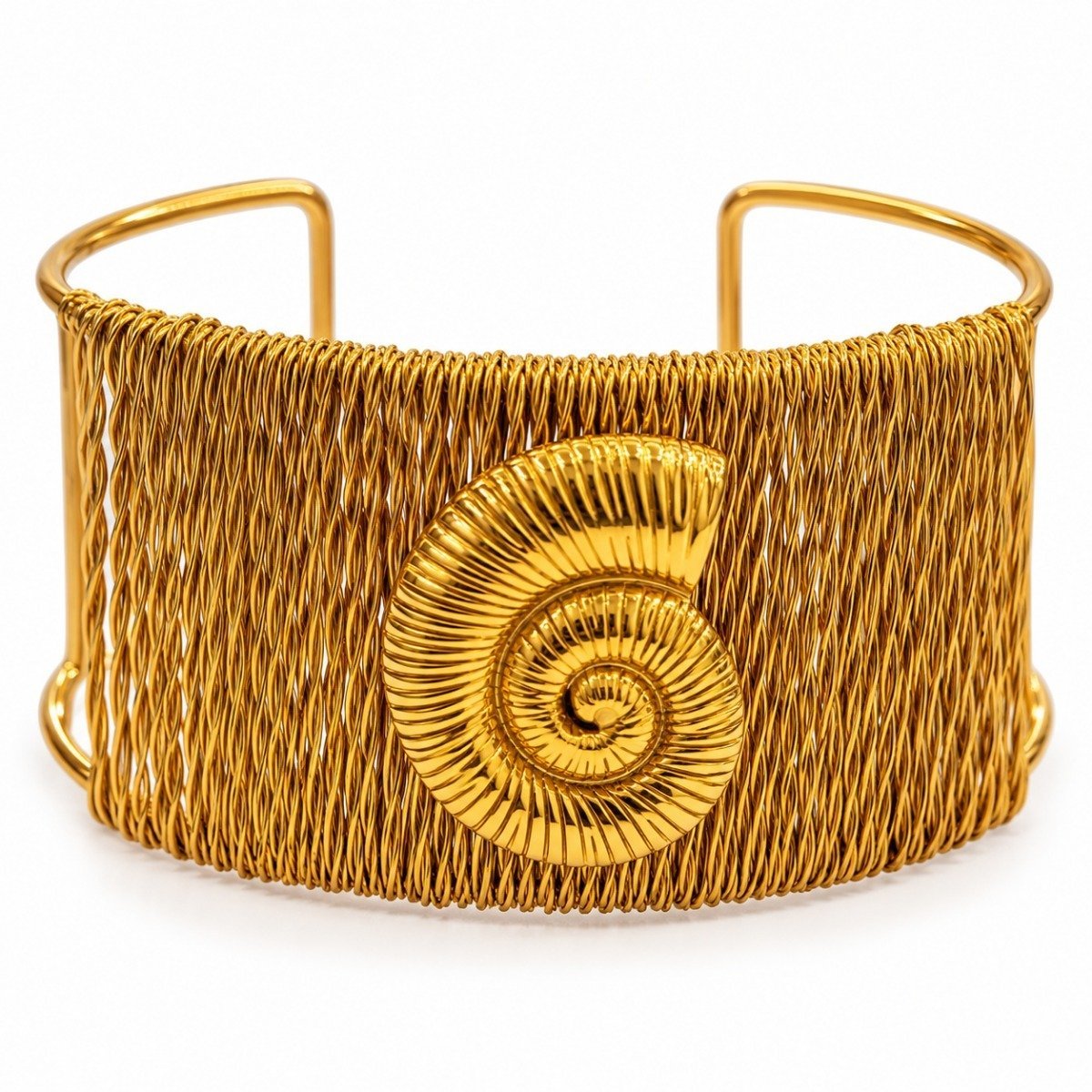 Brazalete dorado tejido con espiral central