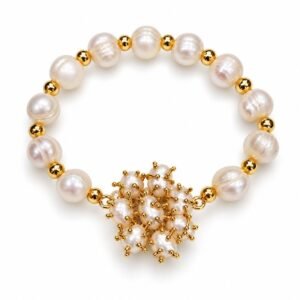 Pulsera de cuentas perladas blancas con racimo colgante