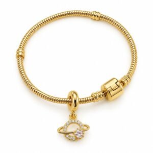 Pulsera dorada con dije de planeta y circonias