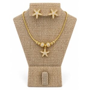 Juego de collar y aretes de estrellas de mar con circonias